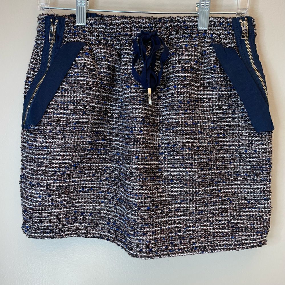 48.Color Block| Wool Tweed cotton blend|Size 38(EU)| Mini Skirt| Pockets